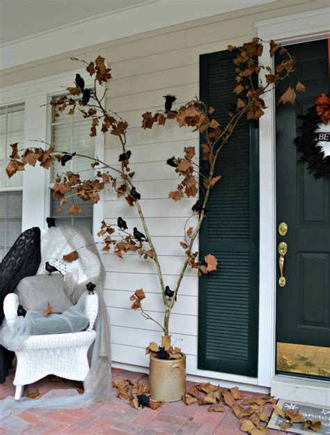 Halloween Front Porch Decoration With Black Crows Halloween Front Porch Halloween Front Porch
