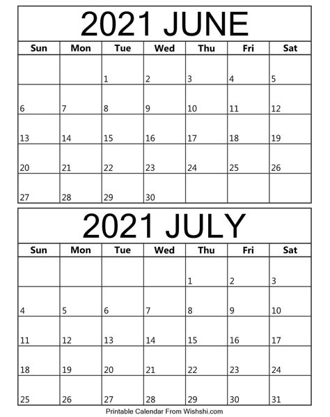 June And July Calendar