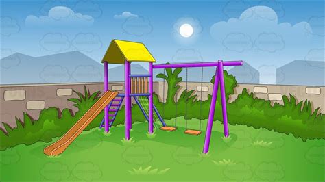 Childrens Swing And Slide In Backyard Background In 2021 Backdrops