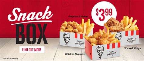 Deal Kfc 3 99 Snack Box Popcorn Chicken Wicked Wings Or Nuggets Frugal Feeds Nz