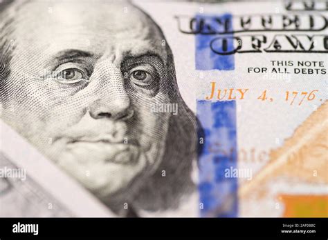 Portrait Of Benjamin Franklin From 100 Dollars Bill The Face Of