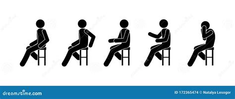 Icon Man Sitting On A Chair Isolated Stick Figure Pictogram Stock