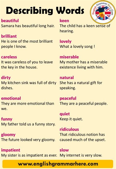 20 Describing Words And Example Sentences In English 20 Describing