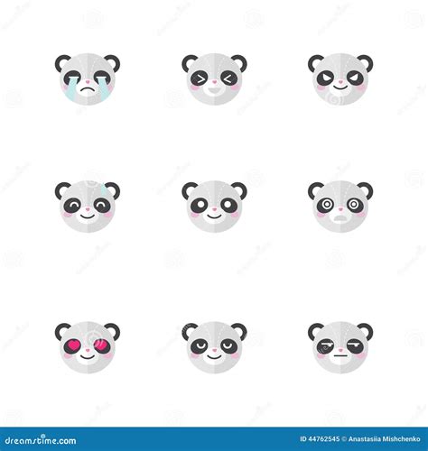 Vector Minimalistic Flat Panda Emotions Icon Set Stock Vector