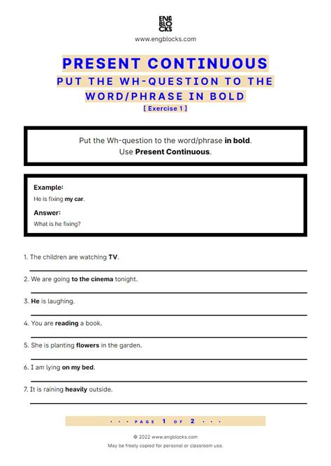 Present Continuous Wh Questions Exercises