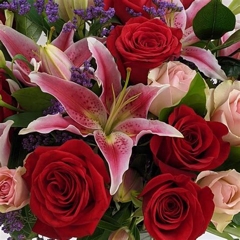 Valentines 31 Stem Mixed Rose And Lily Flower Bouquet Costco Uk