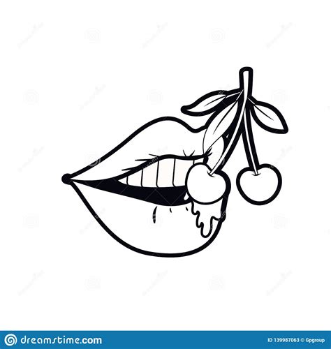 Female Mouth Dripping With Cherry Fruit Stock Vector Illustration Of
