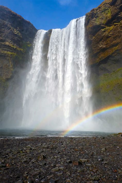 Skogafoss Waterfall With Rainbow In Iceland Stock Image Image Of Mist