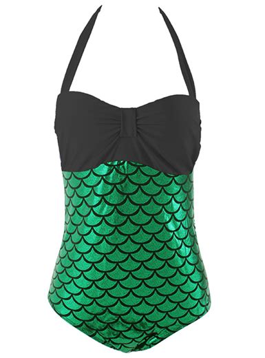 Mermaid Style Plus Size Swimsuit Wide Halter Straps Gathered Bosom