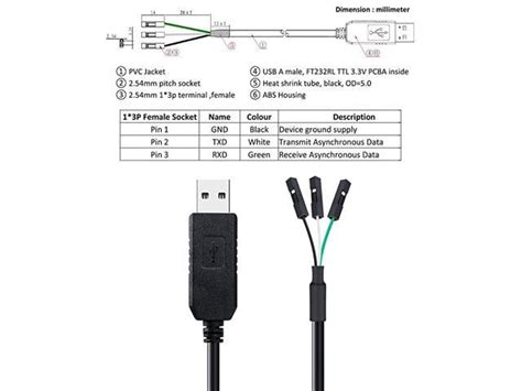 Ftdi Usb To Ttl Serial 33v Adapter Cable Tx Rx Signal 3 Pin 01 Inch Pitch Female Socket Ft232rl