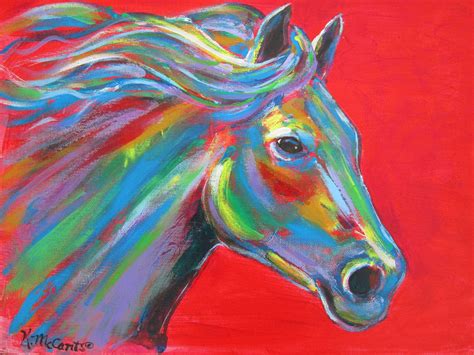 Original Gorgeous Colorful Horse Expressionist Red Semi Abstract