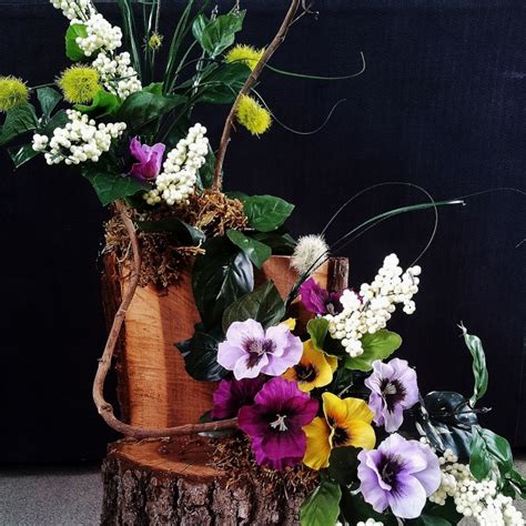 Gorgeous Spring Flower Arrangement With Wood Base Handmade Michigan