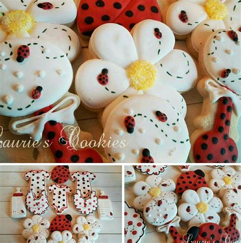 The Cookies Are Decorated With Ladybugs And Daisies For Birthdays Or