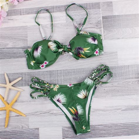 Floral Bikini 2017 Sexy Micro Swimwear Women S Plait Bottoms Bathing