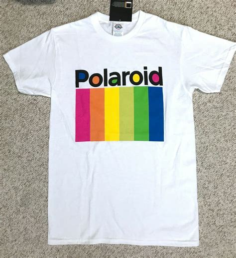 Polaroid Camera T Shirt White Multi Color Rainbow Neon Retro Vtg 80s