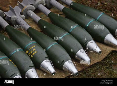 Mortar81mm Mortar Bombs Ready To Put Down The Tube Stock Photo