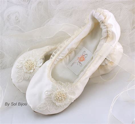 Ivory Satin Bridal Ballet Flats With Ruffles Lace Decorations Etsy