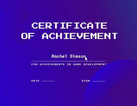 Achievement In Game Development Award Online Certificate Template