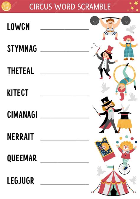 Premium Vector Vector Circus Word Scramble Activity Page English