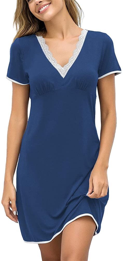 Ekouaer Night Shirts Women Nightgowns Sexy Sleep Shirts Lace Trim V Neck Short S Ebay