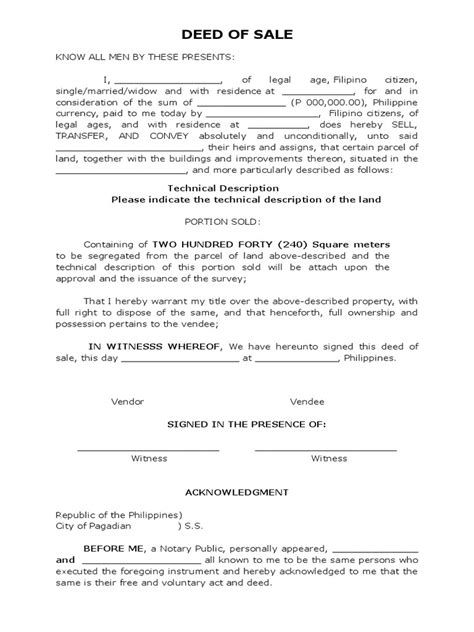 Deed Of Sale Of A Portion Of Land Sample