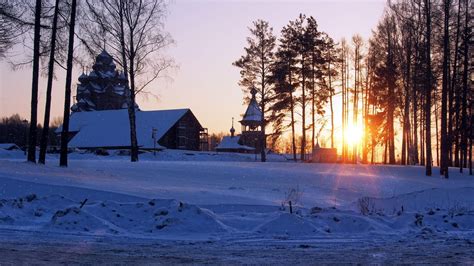 1920x1080 House Snow Cottage Nature Sunset Trees Winter