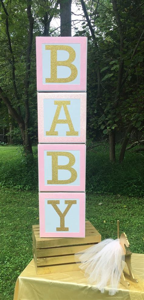 Large Baby Block Decoration Pink And Gold Baby Shower Blocks Etsy