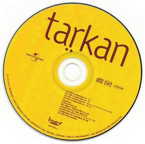 TARKAN CD PLAK KASET Tarkan Tarkan 1999 CD Katalog No 547 513 2