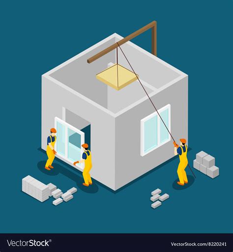 Building Construction Workers Isometric Banner Vector Image