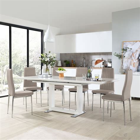 Price after half price* chair offer: Tokyo White High Gloss Extending Dining Table with 4 Leon ...