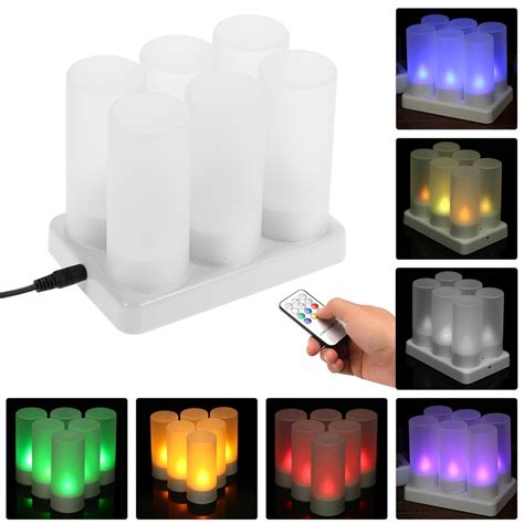 Suzicca Set Of 6 Rechargeable Led Color Changing Flickering Flameless