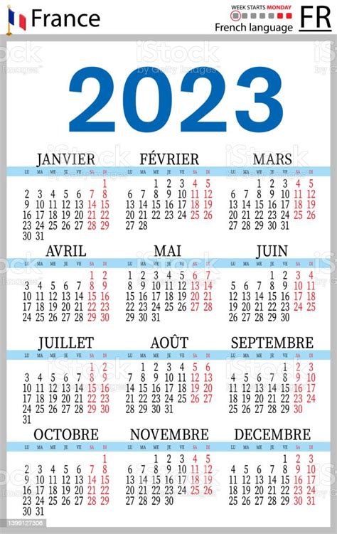 Français Calendrier De Poche Vertical Pour 2023 La Semaine Commence Le