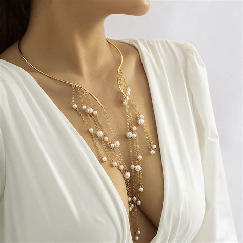 Exaggerated Collar Open Acrylic Pearls Pendant Statement Choker Necklaces For Women Female