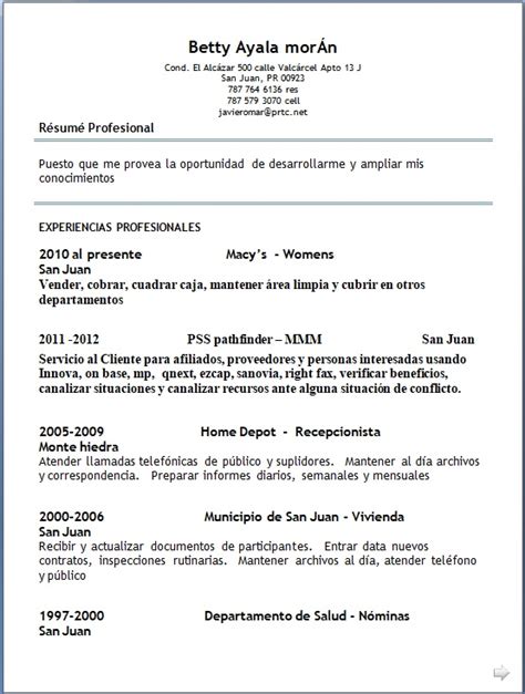 Spanish Sample Resume Format In Word Free Download