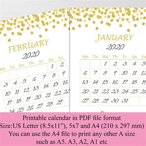 5x7 Calendar Template Free Daisy Blake