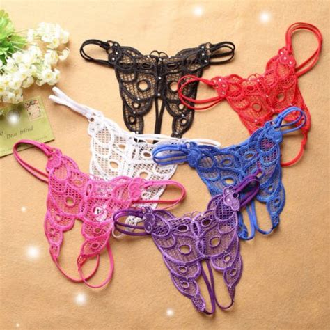 Women Crotchless Panties Lace Hollow Out Sexy Thongs G String Open