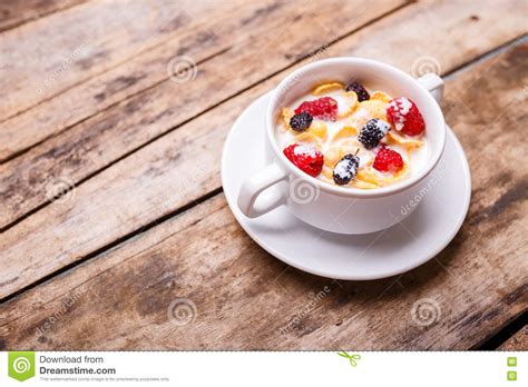 Corn Flakes With Berries Breakfast Menu Background Stock Image Image