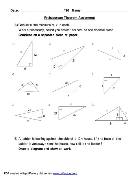Pythagorean Theorem Activity Worksheet