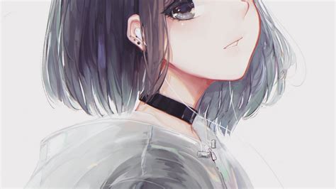 Download 1920x1080 Anime Girl Profile View Choker Short