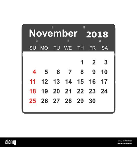 November 2018 Calendar Calendar Planner Design Template Week Starts