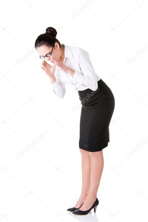 Young Business Woman Bending Down And Looking — Stock Photo © Piotr