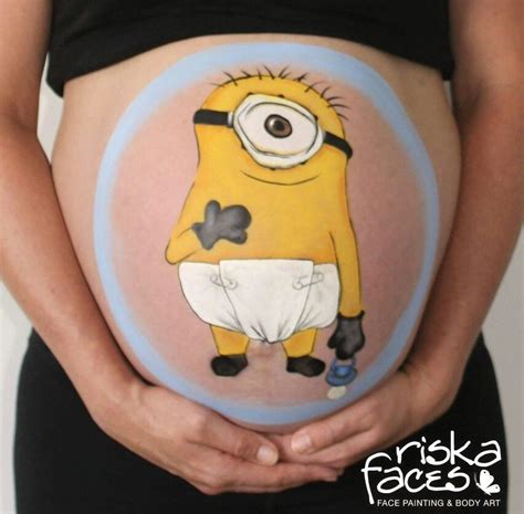 Bump Painting Face Painting Minion Halloween Pregnant Belly Painting