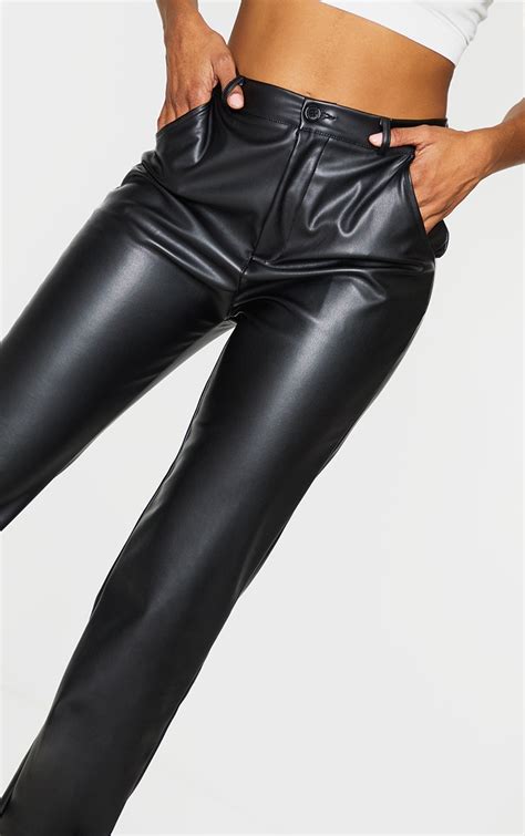 Black Straight Leg Waisted Faux Leather Pants Prettylittlething Usa