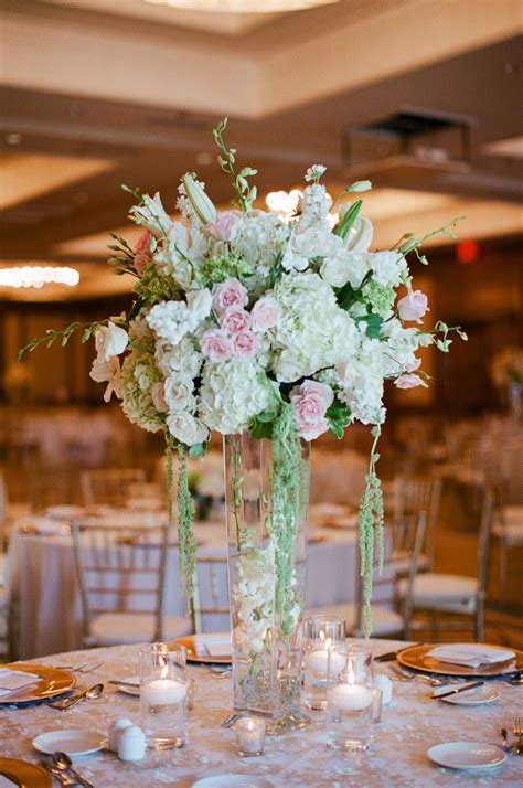 Ivory Green And Blush Tall Wedding Reception Centerpieces Tall