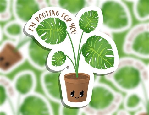 Kawaii Monstera Plant In Pot Waterproof Vinyl Sticker Gloss Etsy
