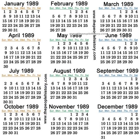 Terpopuler 36 Kalender Tahun 1989 Lengkap Dengan Tang