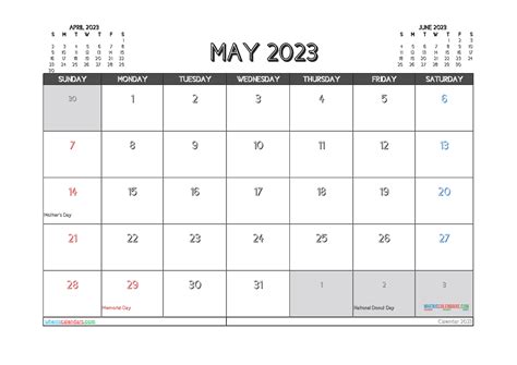 May 2023 Monthly Calendar Printable
