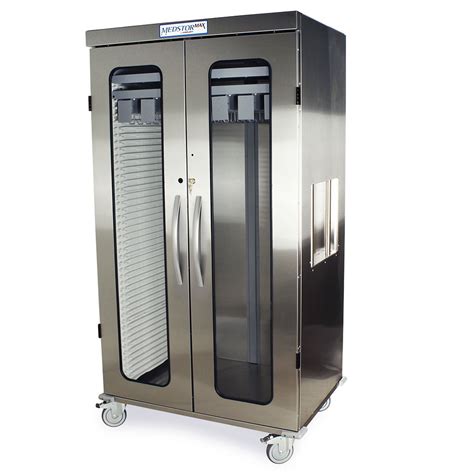 Double Wide Open Column Medical Storage Cabinet Stainless Glass Doors