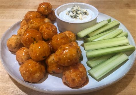 Buffalo Chicken Meatballs With Blue Cheese Dip