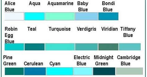 The Color Chart For Aquamarine Baby Blue And Teal Turquoise With